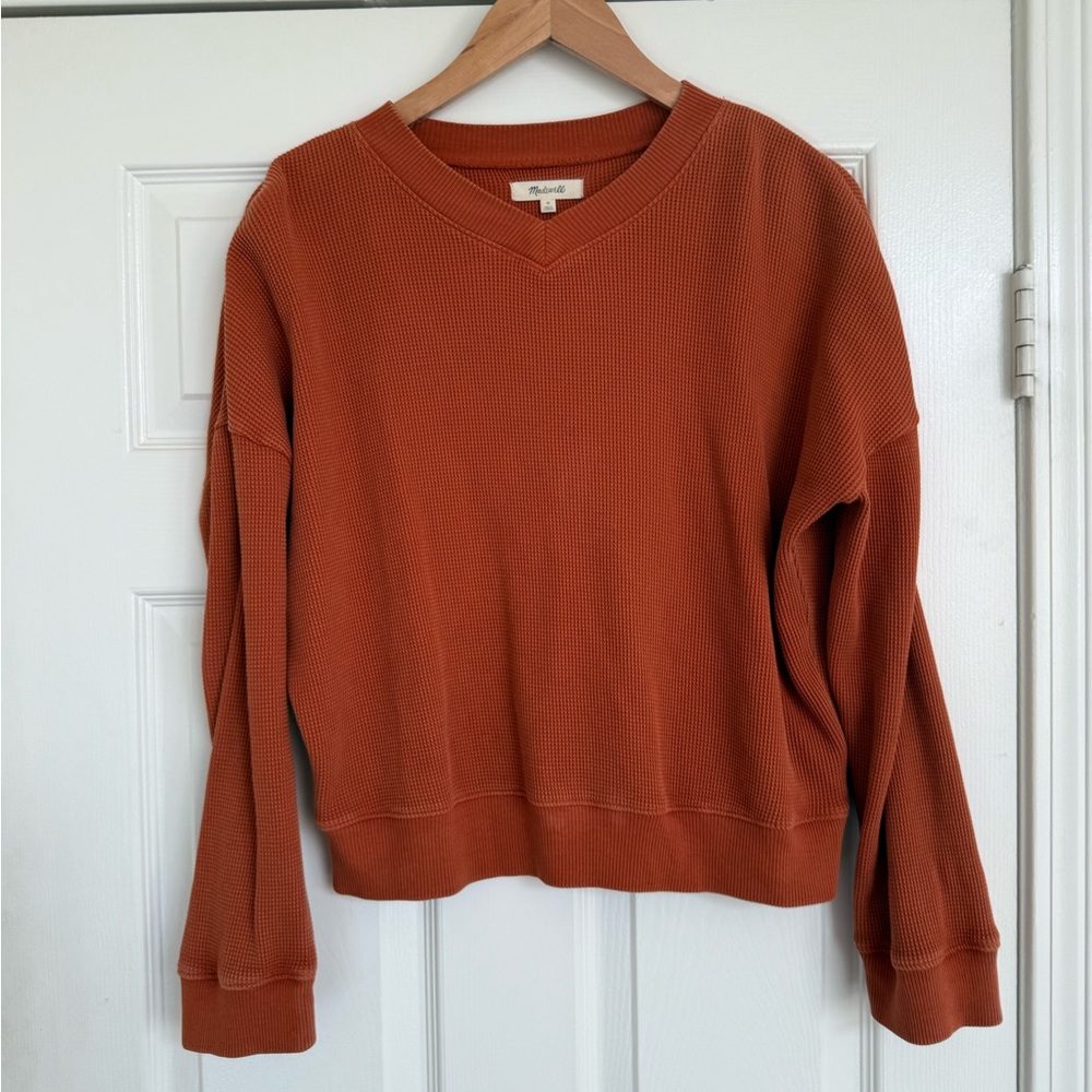Madewell Waffle Knit Boxy Sweatshirt Tee Sweater Medium M 100% Cotton
